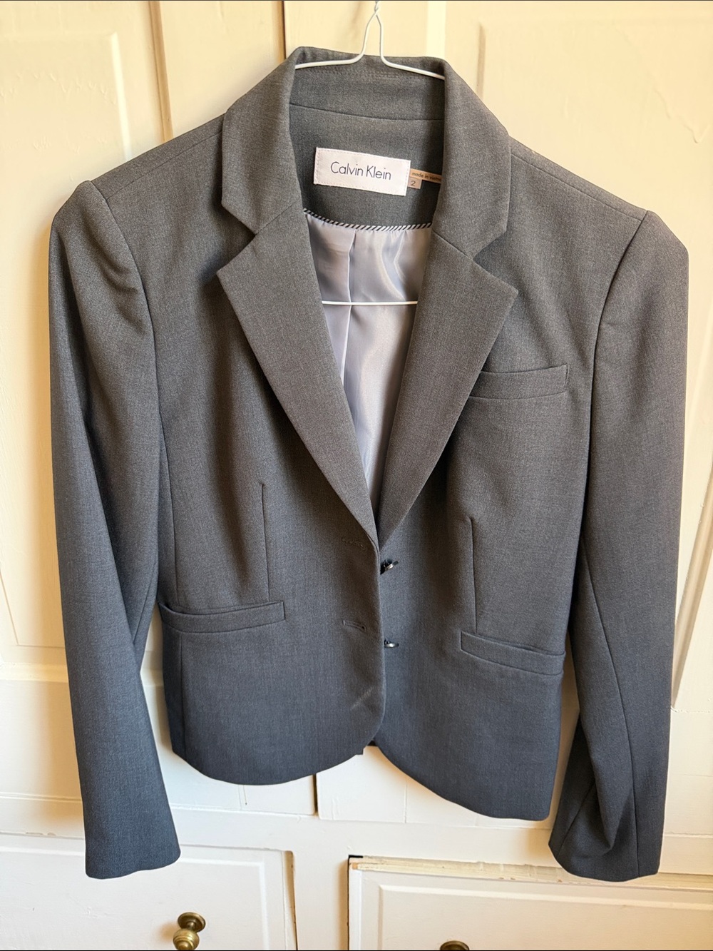 Calvin Klein Women's Charcoal Gray Fitted Blazer
